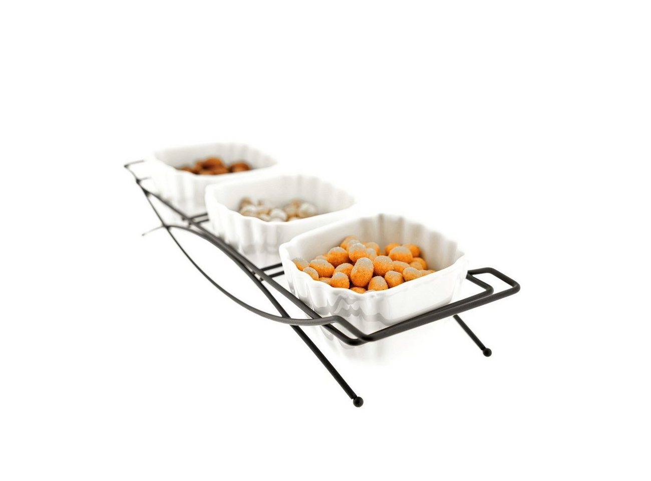 Almina Snackschale 4er Snackschalen-Set mit weißen Schalen Porzellan und schwarze Ständer von Almina
