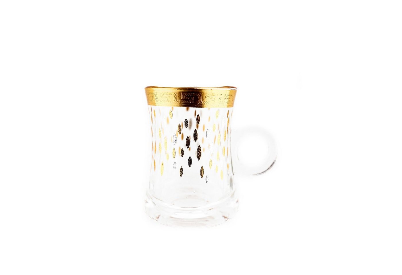 Almina Teeglas 12-Teiliges Set mit Henkel silberne und goldene Details 100 ml von Almina