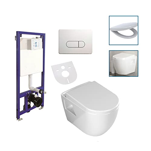 Aloni Wand/Hänge WC Toilette Softclose-Deckel Vorwandelement Betätigungsplatte von Aloni