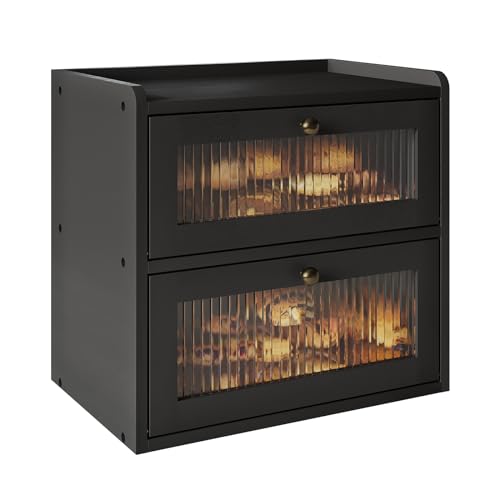 Alpeir Doppelschichtige große Brotbox für Küchentheke, Holz-Eckbrot-Aufbewahrungsbehälter mit Acrylfenster, Schwarz von Alpeir