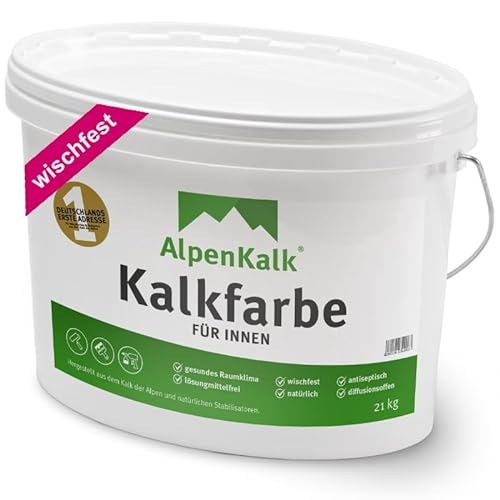 AlpenKalk Kalkfarbe | Atmungsaktive Kalkfarbe für Innenräume | Ohne Giftstoffe, Premium Qualität & Wischfest | Hochdeckend mit Antiseptischer Wirkung | 14 kg für ca. 65 m² von AlpenKalk