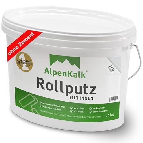 AlpenKalk® Rollputz Rau | 1,0mm Körnung | Hohe Deckkraft, Premium Qualität & verarbeitungsfertig | Roll- und Streichputz für Innen | 24 kg für ca. 40 m² von AlpenKalk
