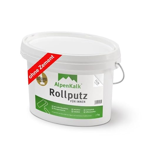 AlpenKalk Rollputz Rau | 1,0mm Körnung | Hohe Deckkraft, Premium Qualität & verarbeitungsfertig | Roll- und Streichputz für Innen | 7 kg für ca. 12 m² von AlpenKalk
