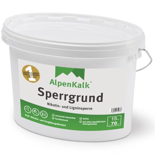 AlpenKalk® Sperr- und Isoliergrund | Weißpigmentierter Grundierungsschutz | Flecken Isolierung | Ideale Vorbereitung für Wände | 15 kg für ca. 70 m² von AlpenKalk