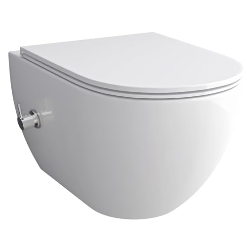 Alpenberger Bidet WC | Dusch WC Set | Hänge WC ohne Spülrand | Toilettendeckel mit Absenkautomatik | Moderne Toilette mit Nano & Podusche | Kloschüssel mit Armatur | Passend Geberit (Cera 6250 S) von Alpenberger Germany