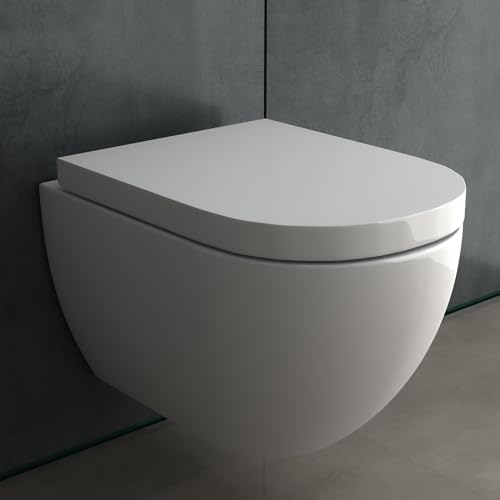 Alpenberger Spülrandloses WC mit Bidet Funktion | Dusch WC | Toilettendeckel D Form | Hänge WC mit Intimdusche | Taharet WC Toilette Passend Geberit (6201 U) von Alpenberger Germany