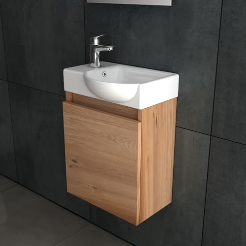 Alpenberger Gäste WC Waschbecken mit Unterschrank | Waschtisch Bamboo| Waschbeckenunterschrank 45 cm Breit | Aufsatzwaschbecken Waschbeckenunterschrank | Bad Möbel Waschtischunterschrank von Alpenberger Germany