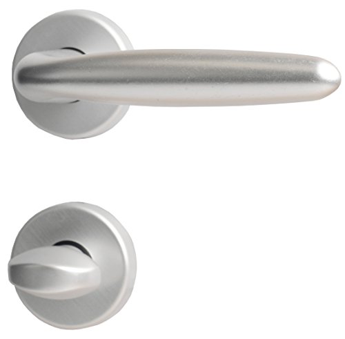 Alpertec 40361030PO Aluminium Ray II-R Rosettengarnitur für Badtüren in Silber eloxiert WC Drückergarnitur Türdrücker Türbeschläge Neu, für Badezimmertüren von Alpertec