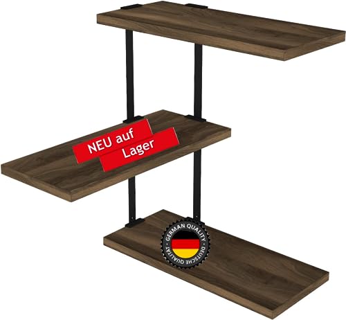 moebel17 5279 Frisbee Wandregal Hängeregal Eckregal Regal für Wohnzimmer, Walnuss, Holz, Metallgestell, 3 Ablagefächer, Designerregal, 45 x 47,5 x 20 cm von moebel17