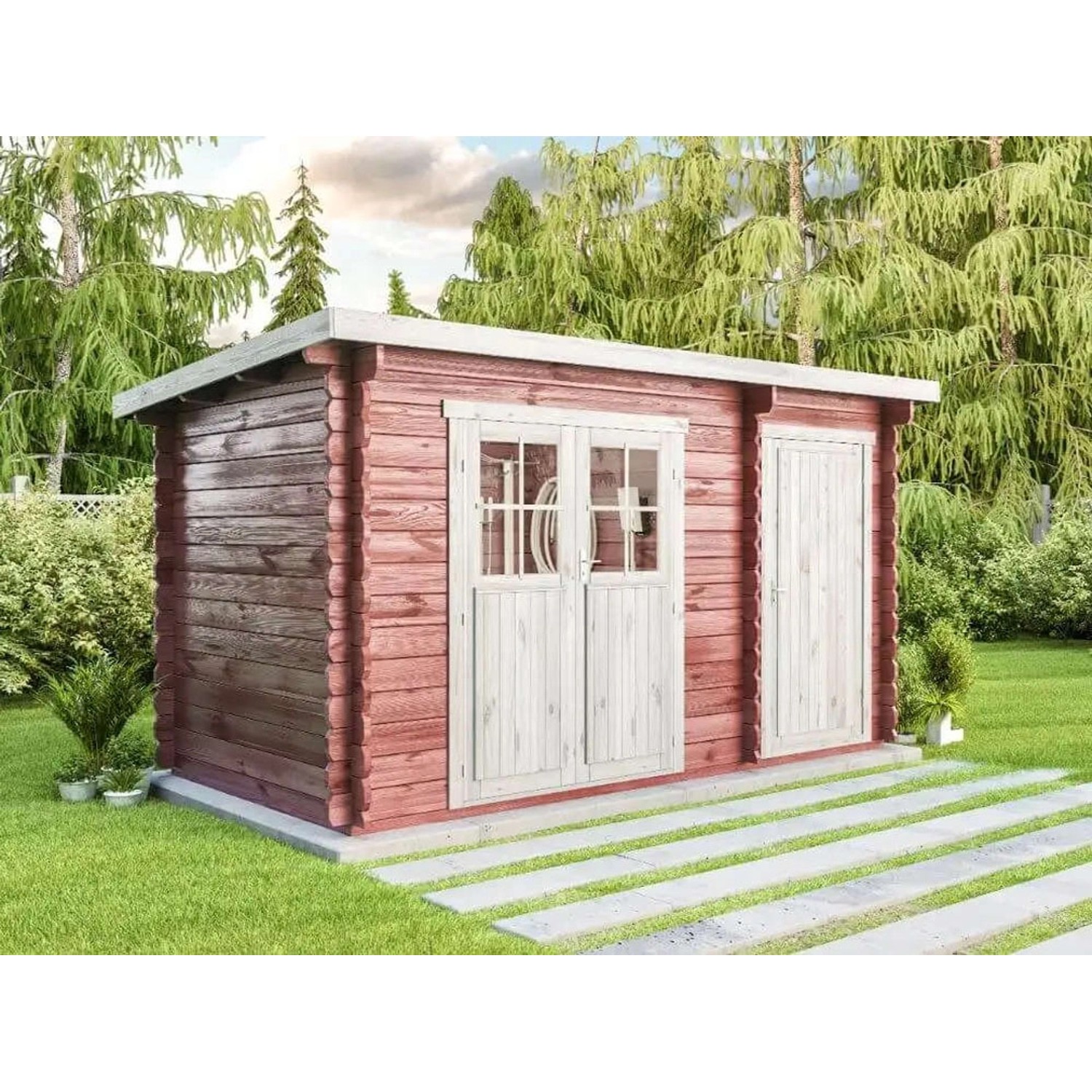 Alpholz Holz-Gartenhaus Korfu Pultdach Tauchimprägniert 555 cm x 224 cm von Alpholz