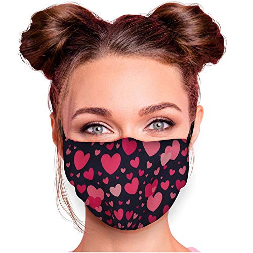 Mundschutz Maske in verschiedenen Farben Stoffmaske mit Motiv Mund- Nasenschutz mit wechselbarem Filter einstellbare Ohrbügel (Herzen) von Alsino