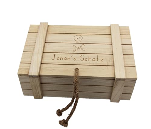 Alsino Schatzkiste personalisiert Kinder Jungen Piraten-Schatzkiste Schatztruhe mit Gravur Holztruhe Geburtstagsgeschenk Geldgeschenk, Größe wählen:ca. 24x16x7 cm von Alsino