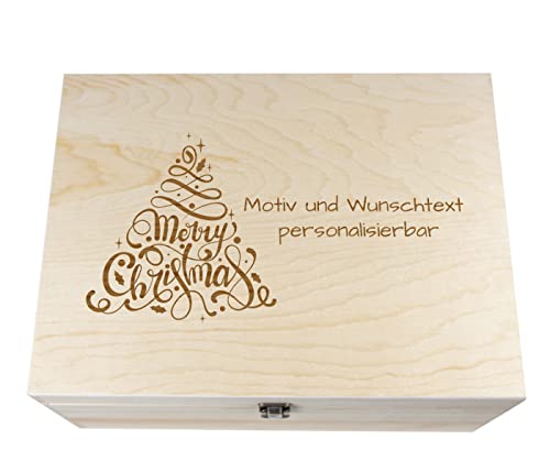 Geschenkbox Weihnachten Geschenk personalisiert Personalisiertes Geschenk Holzkiste mit Gravur Holzbox Deckel Wunschtext, Größe 27 x 17 x 11.2 cm (4) von Alsino