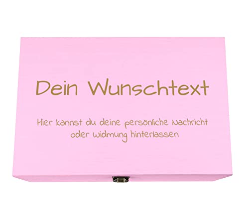 Alsino Holzkiste Pink B 30 x H 20 x T 14 cm personalisierbar mit Gravur Geschenkbox Personalisiertes Geschenk Holzbox Deckel Aufbewahrungsbox Wunschtext von Alsino