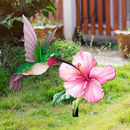 Altsuceser Kolibri-Blumen-Gartenstecker, Outdoor, realistische Kolibri-Blume, Hofdekorationen, Rasen, dekorative Gartenkunst für drinnen und draußen, Rasenweg, Terrasse, Ornamente, Rosa von Altsuceser