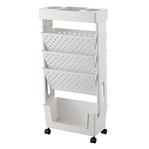 Alvinlite 5 Tier Rolling Cart, Mobiles Schreibtischregal für Klassenzimmer, Kompakter Schreibtisch Aufbewahrungs Organizer mit Rollen, Organizer Büro, dünner Aufbewahrungswagen für Bücher, Weiß von Alvinlite