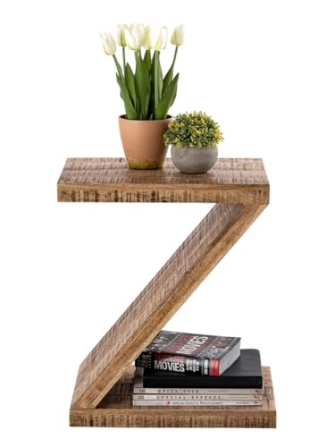 Beistelltisch Holz Z Form 42x50x31cm Sofatisch Blumentisch massiv Mango Altholz von Amago home