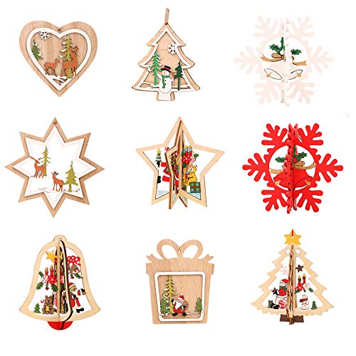 Amasawa 9 Stück Weihnachtsanhänger Christbaumschmuck Holz Dekoration Für Weihnachten Party Dekoration (Holzfarbe) von Amasawa
