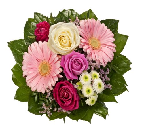 Dominik Blumen und Pflanzen, Blumenstrauß "Tango" aus 3 Rosen, Ranunkel, Chrysantheme und Gerbera von Dominik Blumen und Pflanzen