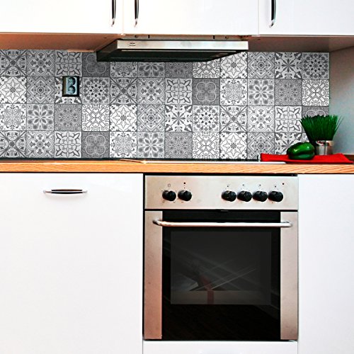 12 x Fliesenaufkleber selbstklebend | Zementfliesenaufkleber - Mosaik Wandfliesen für Bad und Küche | Zementfliesen für Wand - Azulejos - 10 x 10 cm - 12 Stück von Ambiance Sticker