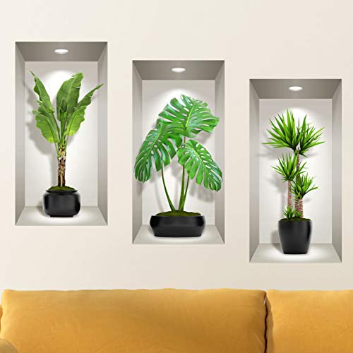 Ambiance Sticker 3D Pflanze Wandkunst, Vinyl abnehmbare Wandaufkleber, DIY Wandbild für Wohnzimmer 60 x 30 cm von Ambiance Sticker