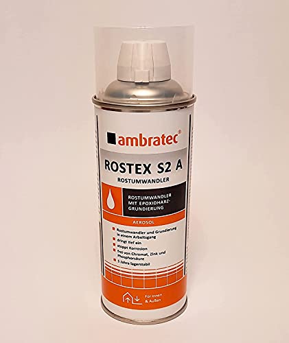 Ambratec 400 ml Spray Rostex S2 A Rostumwandler mit Schutzschicht aus Epoxydharz, entfernt Rost, bildet Grundierung, schützt vor Korrosion von Ambratec