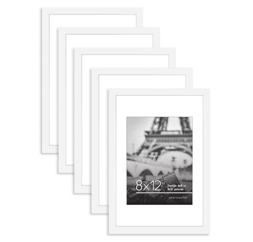 Americanflat 20,3 x 30,5 cm Bilderrahmen in Weiß – Display 15,2 x 20,3 cm mit Matte und 5 x 30,5 cm ohne Matte – Set mit 5 Rahmen mit Sägezahn-Aufhänge-Hardware für horizontale und vertikale Anzeige von Americanflat
