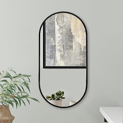 Americanflat Spiegel Oval 30x61 cm - Großer Spiegel mit Aluminiumrahmen für Badezimmer, Wohnzimmer oder Schlafzimmer - Schwarzer Wandspiegel mit Abgerundetem Rahmen von Americanflat