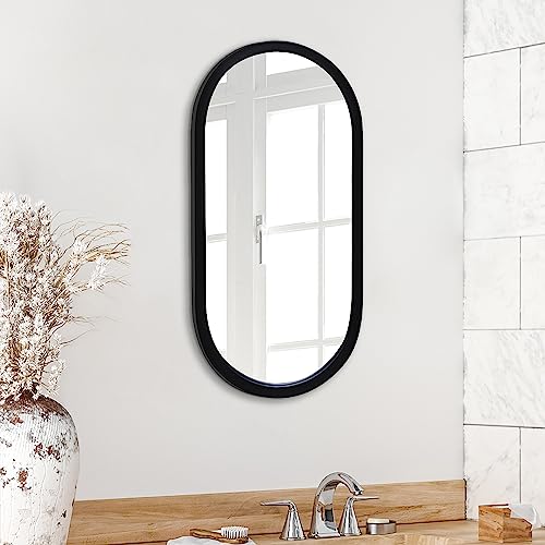 Americanflat Spiegel Oval 30x61 cm - Großer Spiegel mit für Badezimmer, Wohnzimmer oder Schlafzimmer - Schwarzer Wandspiegel mit Abgerundetem Rahmen von Americanflat