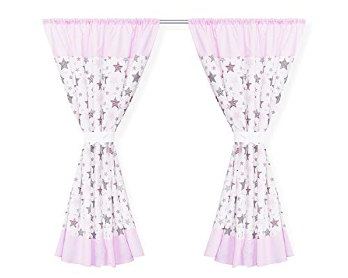 Amilian Gardine Vorhang Vorhänge Kinderzimmer Deko Babyzimmer Gardinen Wohnzimmer modern Deko Schlafzimmer 2 x 155x155 cm Set mit Schlaufen und Raffhalter Baby Zimmer Dekoration Curtain Curtains von Amilian