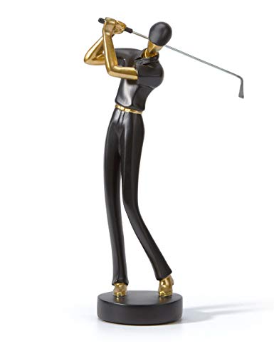 Amoy-Art Golfer Statue Golf Figuren Skulptur Modern Dekor Golfspieler Geschenk Wohnzimmer Kunst Polyresin Arts Schwarz 24cm von HAUCOZE