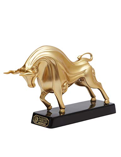 Amoy-Art Statue Stiere Skulptur Figuren Bull Geschenk Arts Polyresin Tier Dekor Gold 23cm von HAUCOZE
