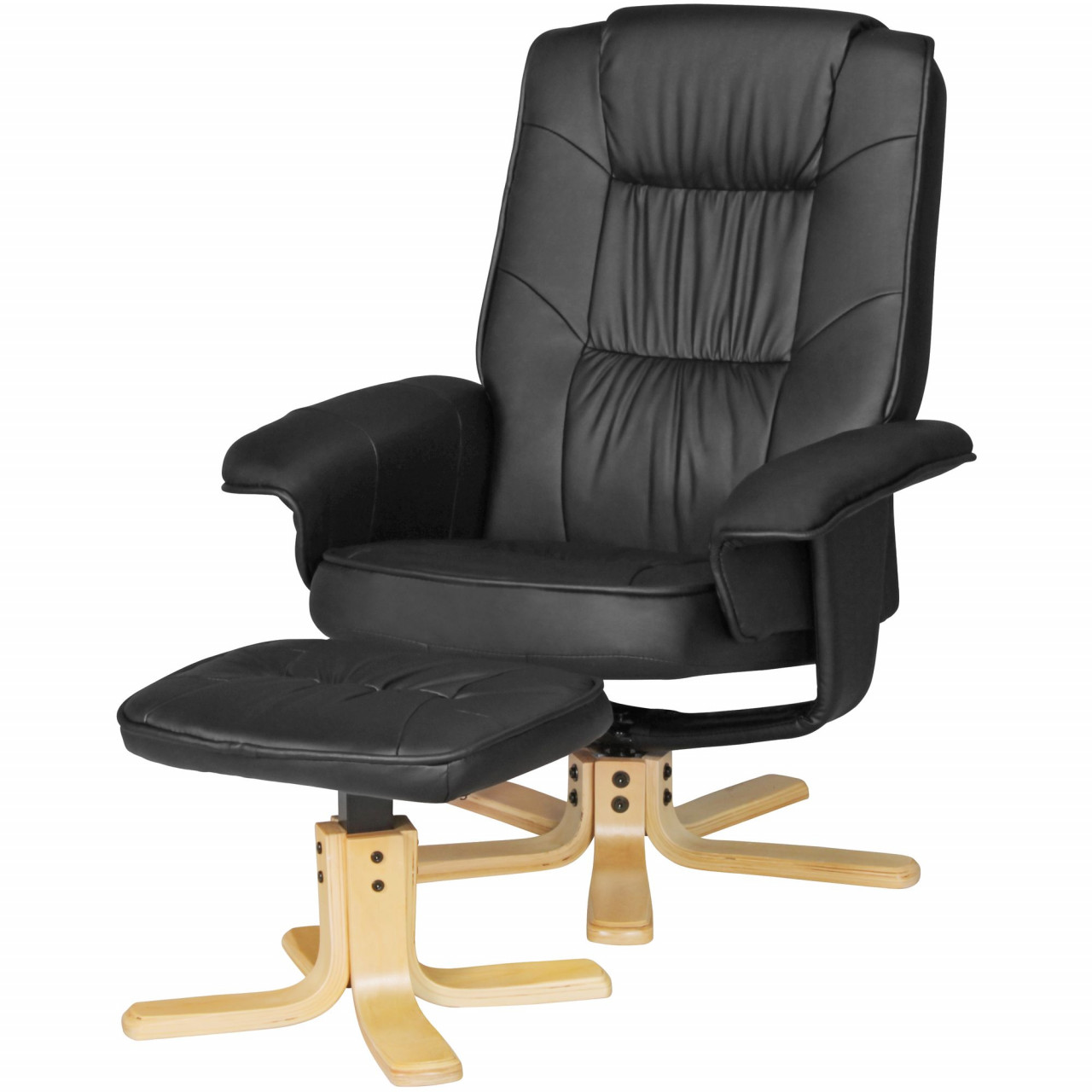 Fernsehsessel Design TV Relax-Sessel Bezug Kunstleder Schwarz drehbar mit Hocker XXL ohne Motor 110kg von Amstyle