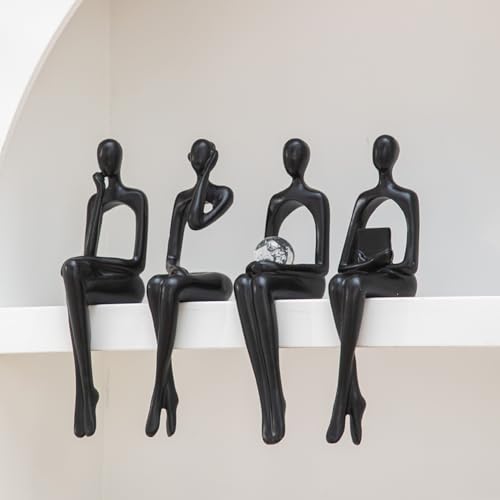 Anding Modernes Bücherregal-Dekor-Set, 4-teilig, schwarze Statue, Skulptur, abstrakte kreative Dekoration, Büro-Arbeitsplatte, Geschenk, Schwarz (A838 Schwarz) von Anding