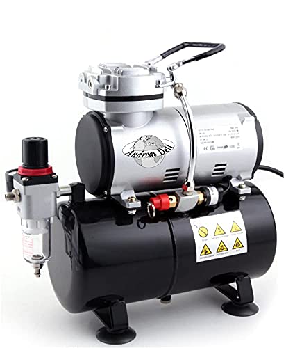 Airbrush Kompressor AS186 Ölfrei mit Lufttank/Mächtig Luftstrom und Luftdruck/Druckbehälter/ 4 bar/Auto Stop von Andreas Dell