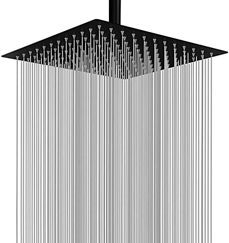 Regendusche Einbauduschköpfe Edelstahl Duschkopf Regenbrause Brausekopf aus Edelstahl mit Anti-Kalk-Düsen poliert Spiegeleffekt hochglänzend, Farbe: Schwarz, Größe: 10 Zoll 25cm Quadratische von Andreas Dell