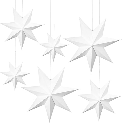 6 Stück Papiersterne Weihnachten,Faltsterne Weihnachten-7 Zacken Faltsterne,Sterne Papier zum Fenster Dekoration,Sterne Deko Weihnachten,Faltsterne für Weihnachtsbaum, Adventsdekoration (Weiß) von Angaekkot