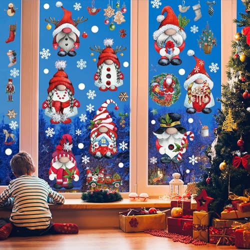 9 Blätter Fensterbilder Weihnachten - PVC Doppelseitige Wiederverwendbare Statisch Haftende Schneeflocken Fensterdeko Weihnachten Aufkleber - Fenstersticker Weihnachtsdekoration (Weihnachtswichtel) von Angaekkot