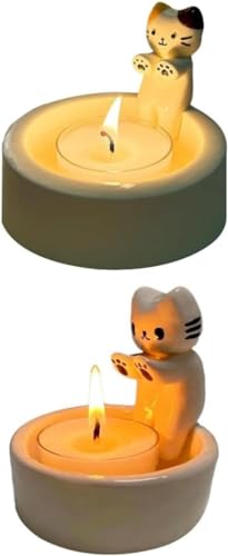 Katze Teelichthalter,Kitten Candle Holder,Warming Paws Cat Gypsum Candle Holder,Kerzenhalter Katze Kerzenständer,katzenkerzenhalter,Scented Light Holder Geschenk Für Katzenliebhaber (2PCS) von Angaekkot