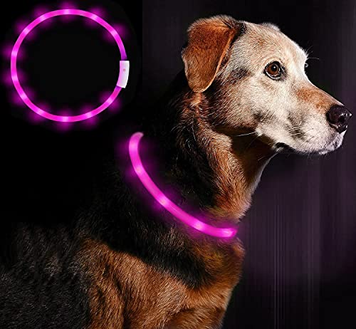 Anicoll LED Leuchthalsband Hunde Halsband USB Wiederaufladbar - Längenverstellbarer Haustier Sicherheit Kragen für Hunde und Katzen- 4 Modus 12 Lichte(Rosa) von Anicoll