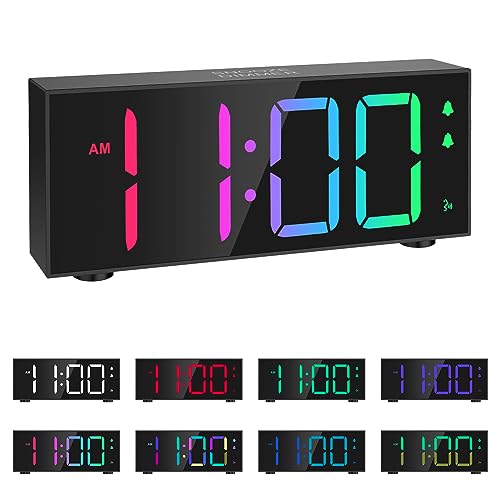 Ankilo Digitale Wecker, LED Uhr, RGB-Farbwecker, Großes Display LED-Digitaluhr mit 8 Farben, stufenlose Dimmung & Lautstärke, Dual Alarm, 3 Alarm-Modi, für Haus, Schlafzimmer, Büro von Ankilo