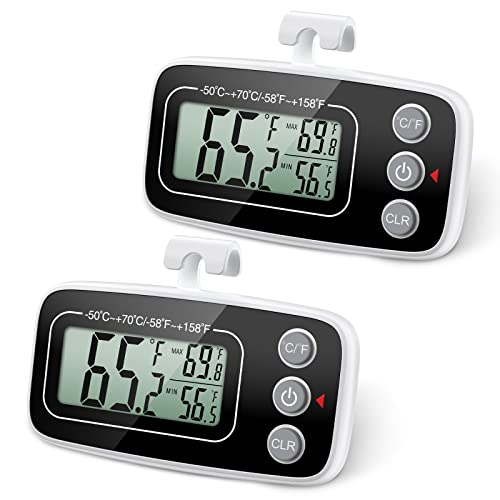 Thermometer Hygrometer Ankilo Digitale Kühlschrankthermometer Gefrierschrankthermometer Kabelloses Innenthermometer mit LCD-Anzeige, Magnetisch, Max/Min Aufzeichnungsfunktion für Zuhause Schwarz von Ankilo