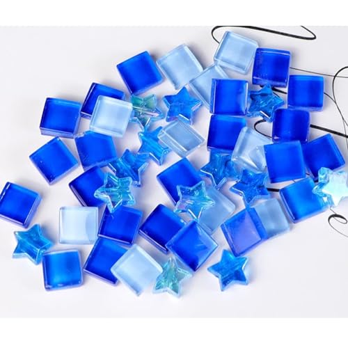 200g Bunte Kristall-Mosaik-Glasfliesen zum Basteln, Quadratisch und Stern kleine Mosaikglasstücke für Badezimmer, Küche, Heimdekoration(blau) von Anktily
