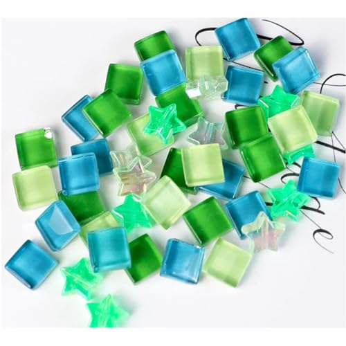 200g Bunte Kristall-Mosaik-Glasfliesen zum Basteln, Quadratisch und Stern kleine Mosaikglasstücke für Badezimmer, Küche, Heimdekoration(grün) von Anktily