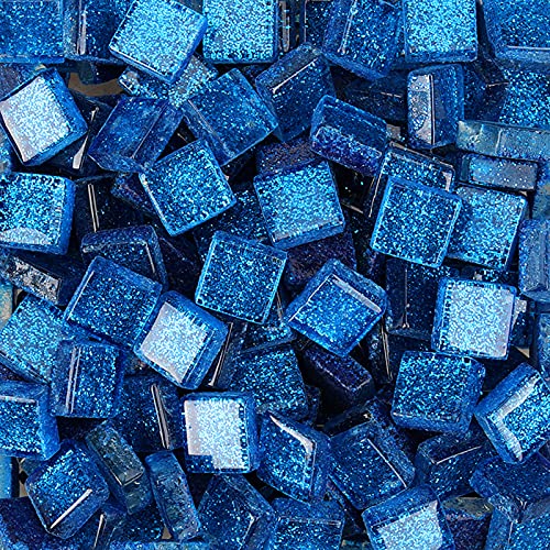 200g Glas Mosaiksteine,1x1cm Bulk-Quadrat Mosaikfliesen Glasfliesen Glitzerkristall Glasmosaik, Glassteine Mosaik Steine für Basteln, Haus Deko(Azurblau) von Anktily