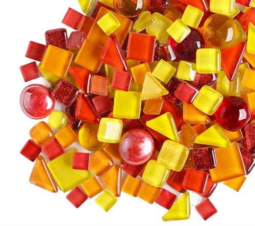 200g Kristall-Mosaik-Glasfliesen, Irregulär Bunte Kleine Mosaiksteine Glasstücke zum Basteln, Haus Deko(Rot und Orange) von Anktily