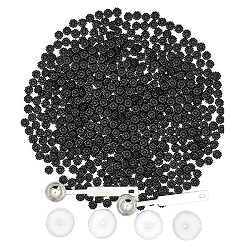 600 Stück Siegelwachs Perlen Set, Sonnenblume Wachssiegelperlen mit 2 Schmelzlöffel und 4 Teelichtkerzen für Wachsstempel, Buchstabensiegel (Schwarz) von Anktily