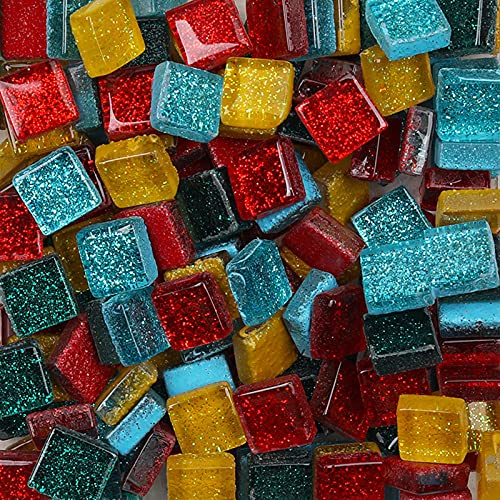 Bunte Glasmosaikfliesen,Bulk-Quadrat Mosaiksteine Glitzerkristall Glasstücke,Glasfliesen Glassteine für Basteln, Haus Deko, 200g, 1 x 1 cm(Bunt) von Anktily