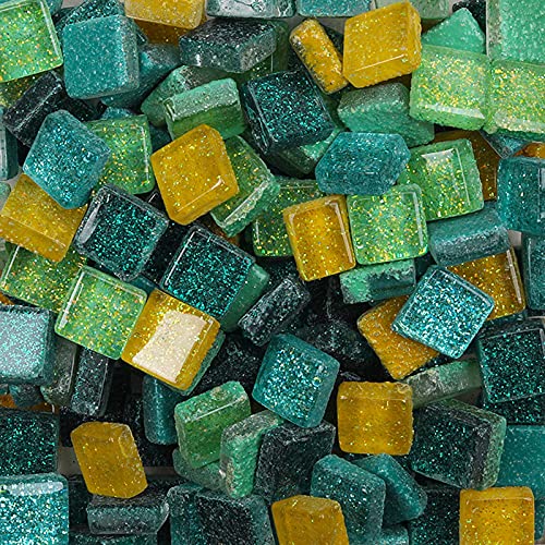 Bunte Glasmosaikfliesen,Bulk-Quadrat Mosaiksteine Glitzerkristall Glasstücke,Glasfliesen Glassteine für Basteln, Haus Deko, 200g, 1 x 1 cm(Sommer) von Anktily