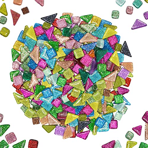 Bunte Glasmosaikfliesen 200g, Irregulär Glitzerkristall Mosaiksteine Glasstücke, Glasfliesen Glassteine für Basteln, Haus Deko(Panchromatisch) von Anktily